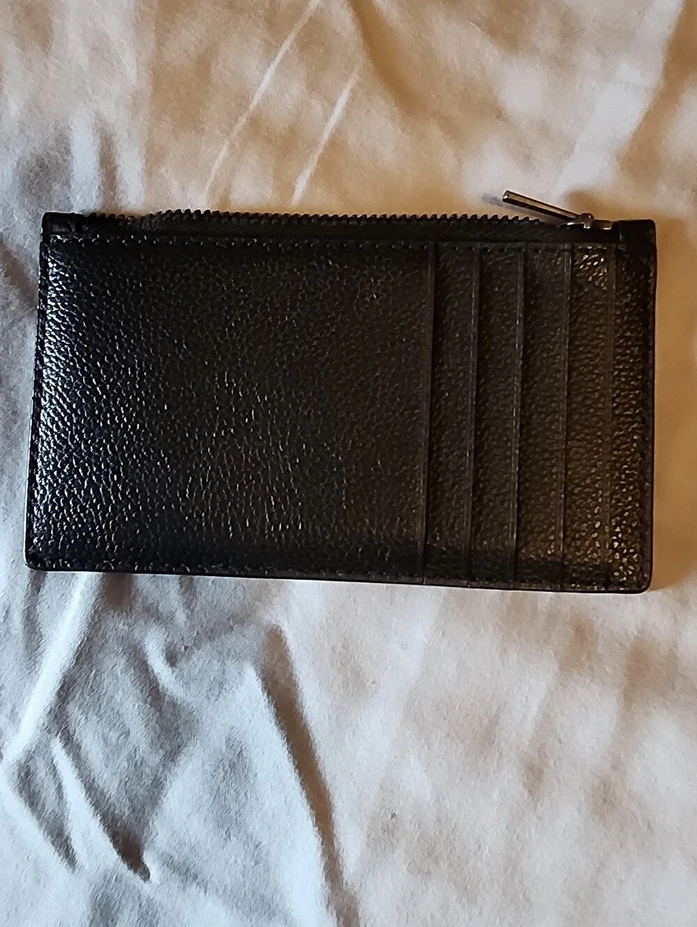 Coach Black Pebbled Leather Zip Card Case Wallet